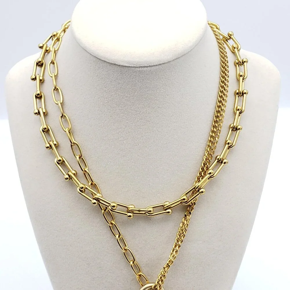 Double Chain Necklace with Authentic Louis Vuitton Padlock Pendant & Fresh Pearl